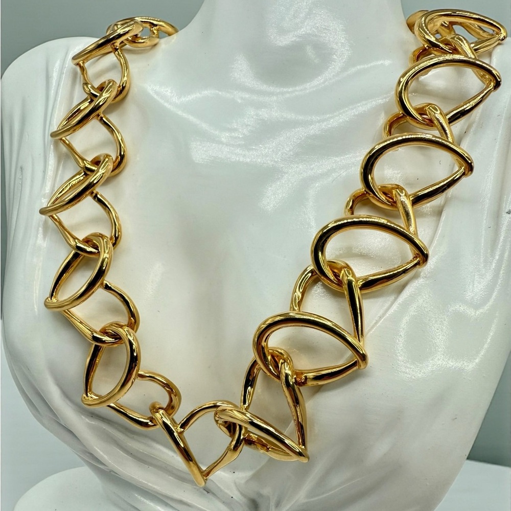 Joan Rivers Bold Gold Heart Link Choker Necklace 18” Vintage Statement Jewelry